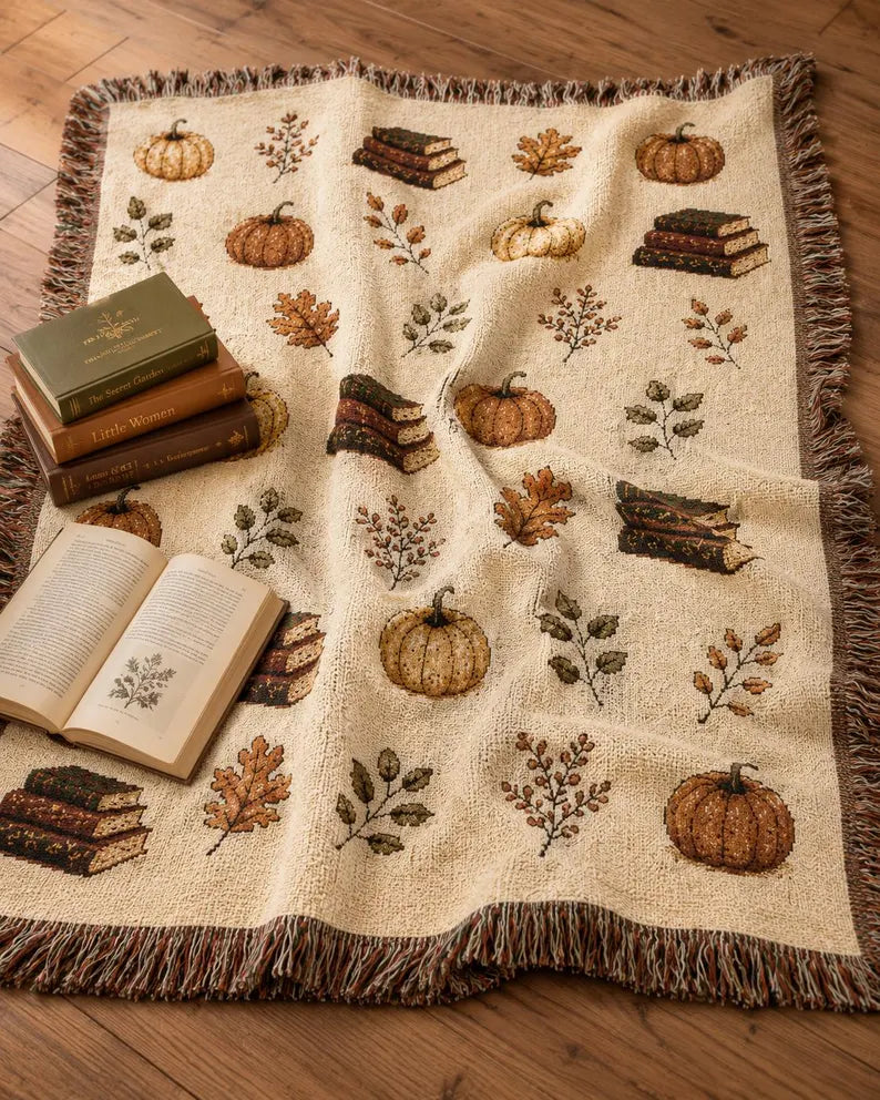 Fall Pumpkin & Books Woven Blanket | Autumn Book Blanket | Cozy Book Lover Gift 74561e55-1844-4d74-ae5c-8af76e970328-FDGDF-15-.webp