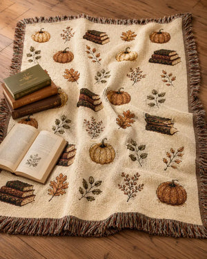 Fall Pumpkin & Books Woven Blanket | Autumn Book Blanket | Cozy Book Lover Gift 74561e55-1844-4d74-ae5c-8af76e970328-FDGDF-15-.webp