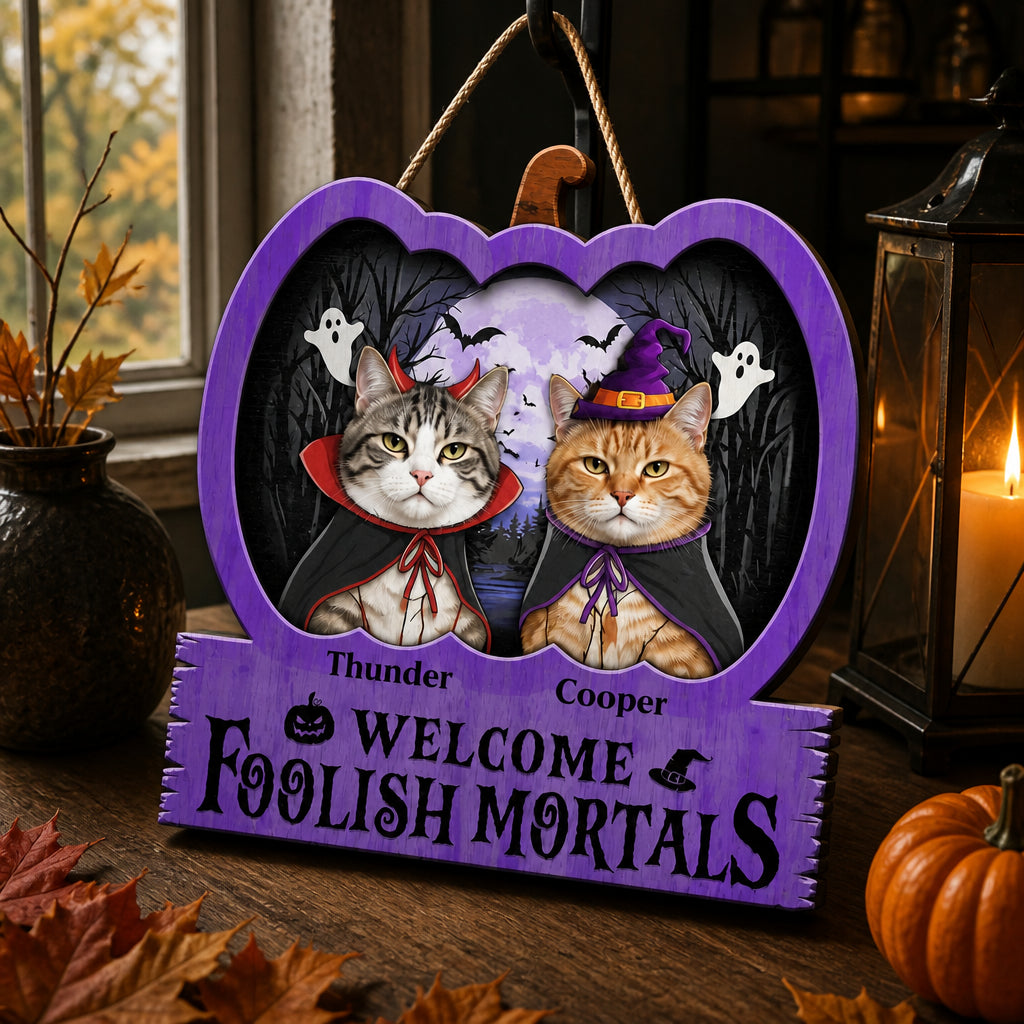 Halloween Cat Portrait Wood Sign — Welcome Foolish Mortals - Personalized Wood Sign 74804182-ccaa-457f-a4e0-ebb75bea1102.jpg