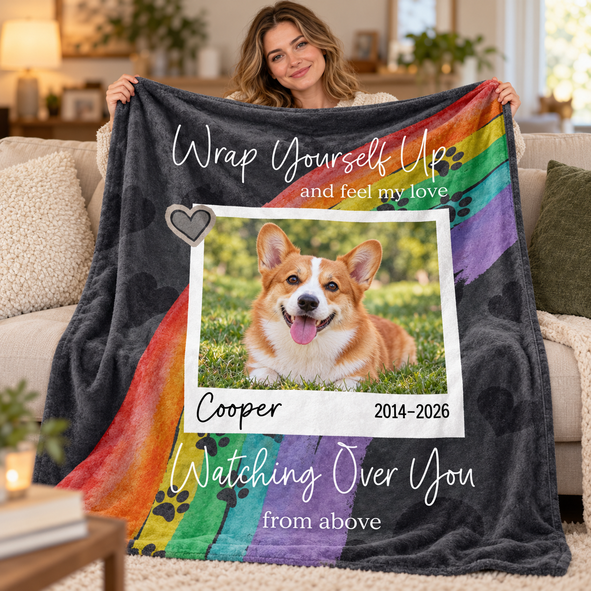 Personalized Dog Memorial Photo Blanket, Custom Pet Loss Keepsake, Pet Memory Gift, In Loving Memory Blanket, Rainbow Bridge Pet Memorial 748b540b-276c-4188-9d93-f501c688ffe5-l5.png