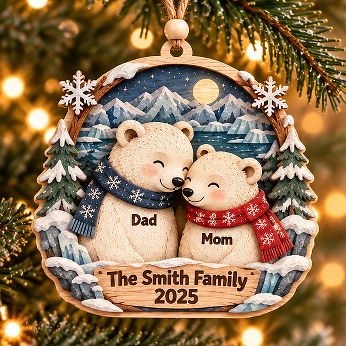 Personalized Polar Bear Family Layered Wood Christmas Ornament, Custom Family Name Ornament, Arctic Animal Family Keepsake, Christmas Gift 2026 752bfba8-456c-4ebc-9600-3c35d039ec8d-polar_bear_family_2_members_mockup.png