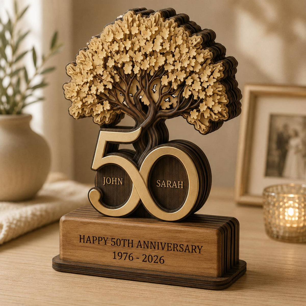 Personalized Wooden Anniversary Tree Block, Custom Couple Names, 50 Years Golden Keepsake 753ccacd-a72a-4986-89d5-57968f44c30d-3.jpg