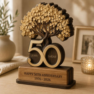 Personalized Wooden Anniversary Tree Block, Custom Couple Names, 50 Years Golden Keepsake 753ccacd-a72a-4986-89d5-57968f44c30d-3.jpg