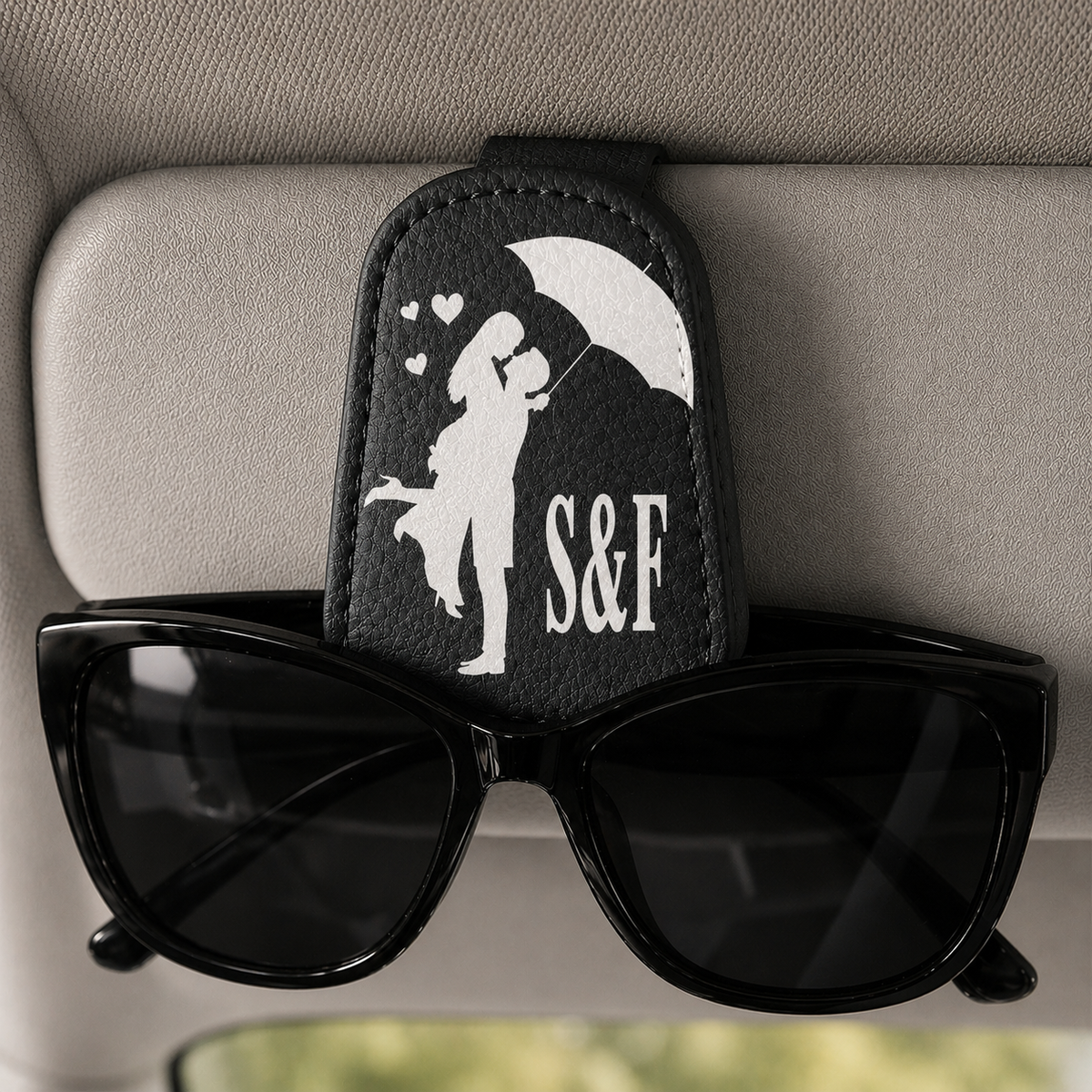 Custom Couple Car Visor Sunglasses Holder, Personalized PU Leather Magnetic Glasses Clip,Car Decoration Gifts Custom Gift For Husband, Boyfriend