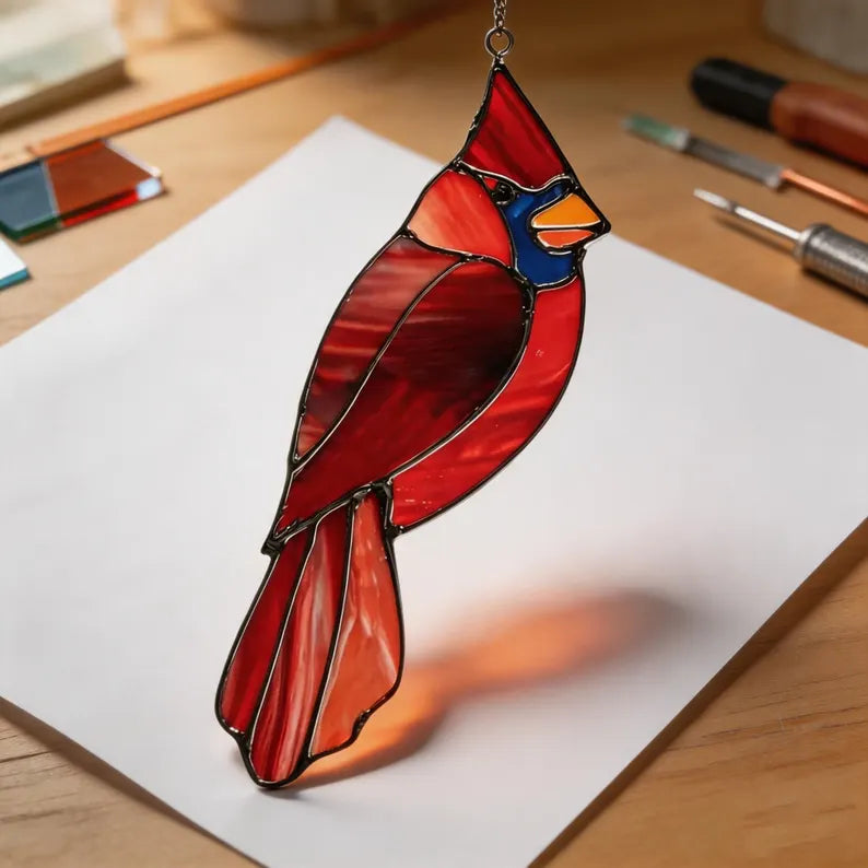 Custom Red Cardinal Stained Glass Suncatcher, Handmade Bird Art Glass Ornament Window Hanging Decor, Christmas Gift, Memorial Home Accessory 756206a9-1c54-407f-8ddc-1cf2994b141c-ghhhhhhhhhhhhh-3-.webp