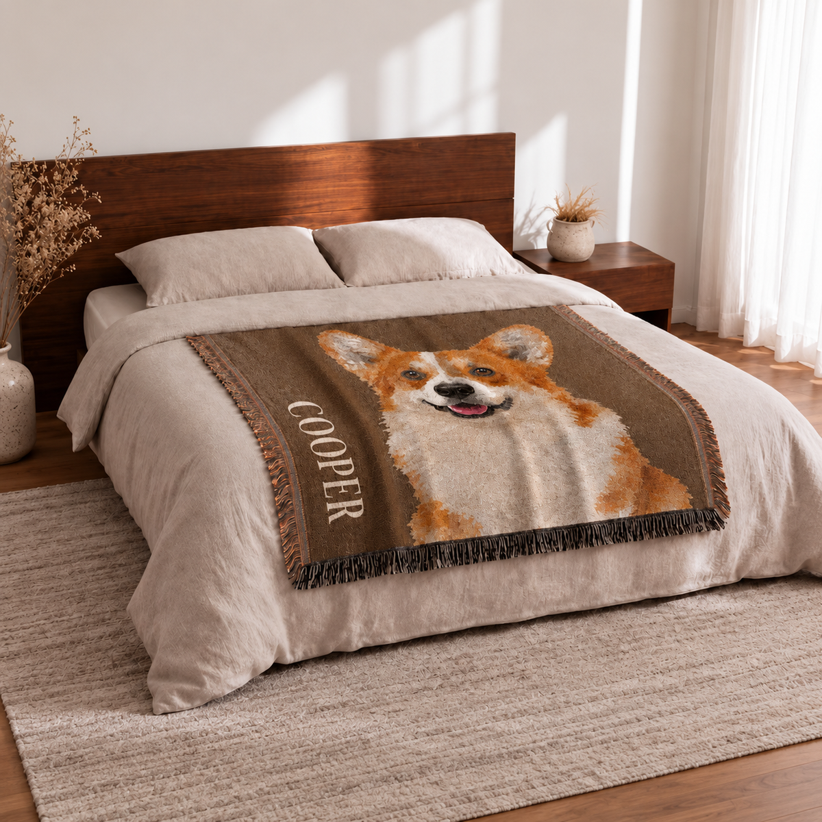 Custom Dog Portrait Woven Blanket, Personalized Pet Photo Tapestry Throw, Custom Dog Dad Gift, Pet Gift 75834e3f-5496-4098-b172-5e719cc0d1c3-Ch-n-n-u-d-t-h-a-ti-t-corgi-Cooper.png