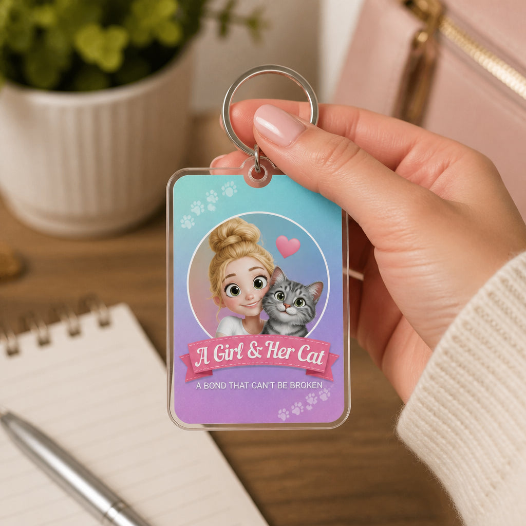 A Girl & Her Cat – Photo Portrait Acrylic Tag Keychain - Personalized Acrylic Tag Keychain 759c6919-5640-44f5-a70e-48bb41840cb1.jpg