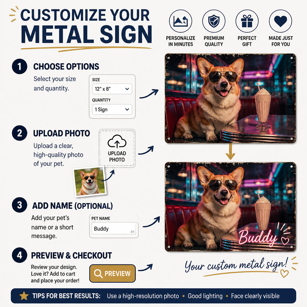 Cool Night Out Pet Portrait Metal Sign - Personalized Metal Sign 75ac505f-bb19-4162-bce2-542e65d21c8b.jpg