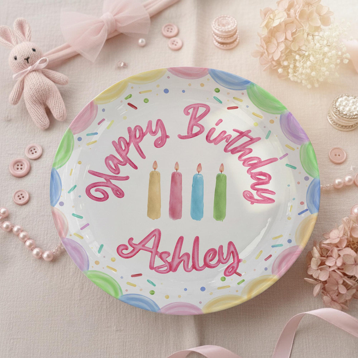 Personalized Birthday Plate, Custom Ceramic Cake Plate with Pastel Candles & Sprinkles, Custom Name Birthday Gift, Keepsake Decor 75b7f6c3-ae52-49ad-abe5-5215f08dfd35-7.jpg