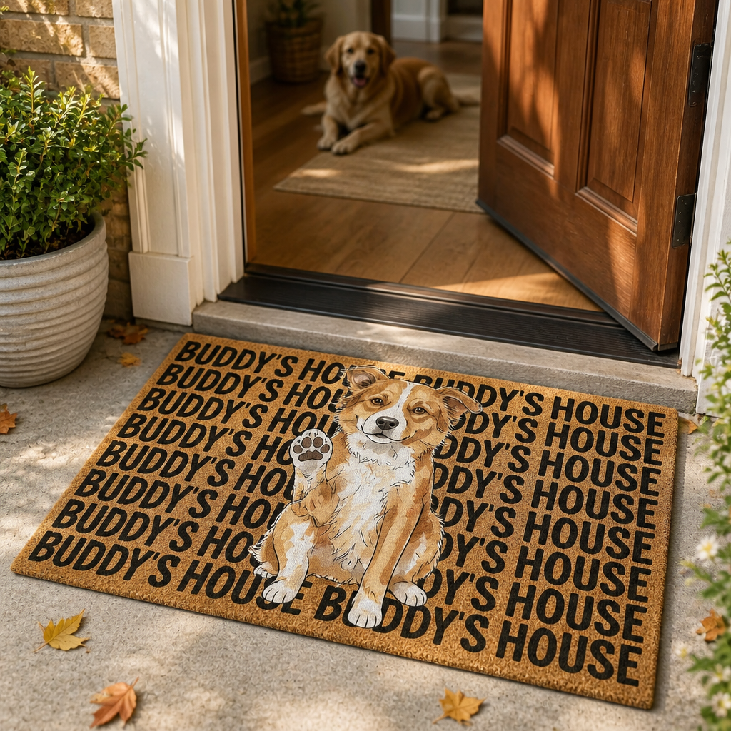 Custom Pet Name House Doormat with Illustrated Portrait - Personalized Doormat 75bf2616-fe82-45fe-8f7f-3c9fa10616b9.png