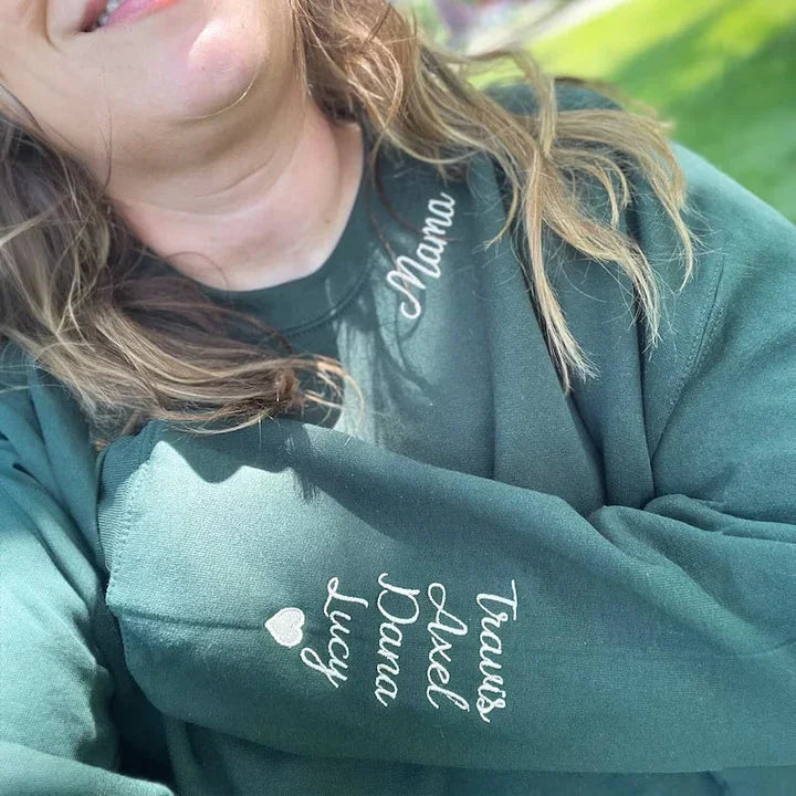 Personalized Embroidered Mama Shirt with Kids Name