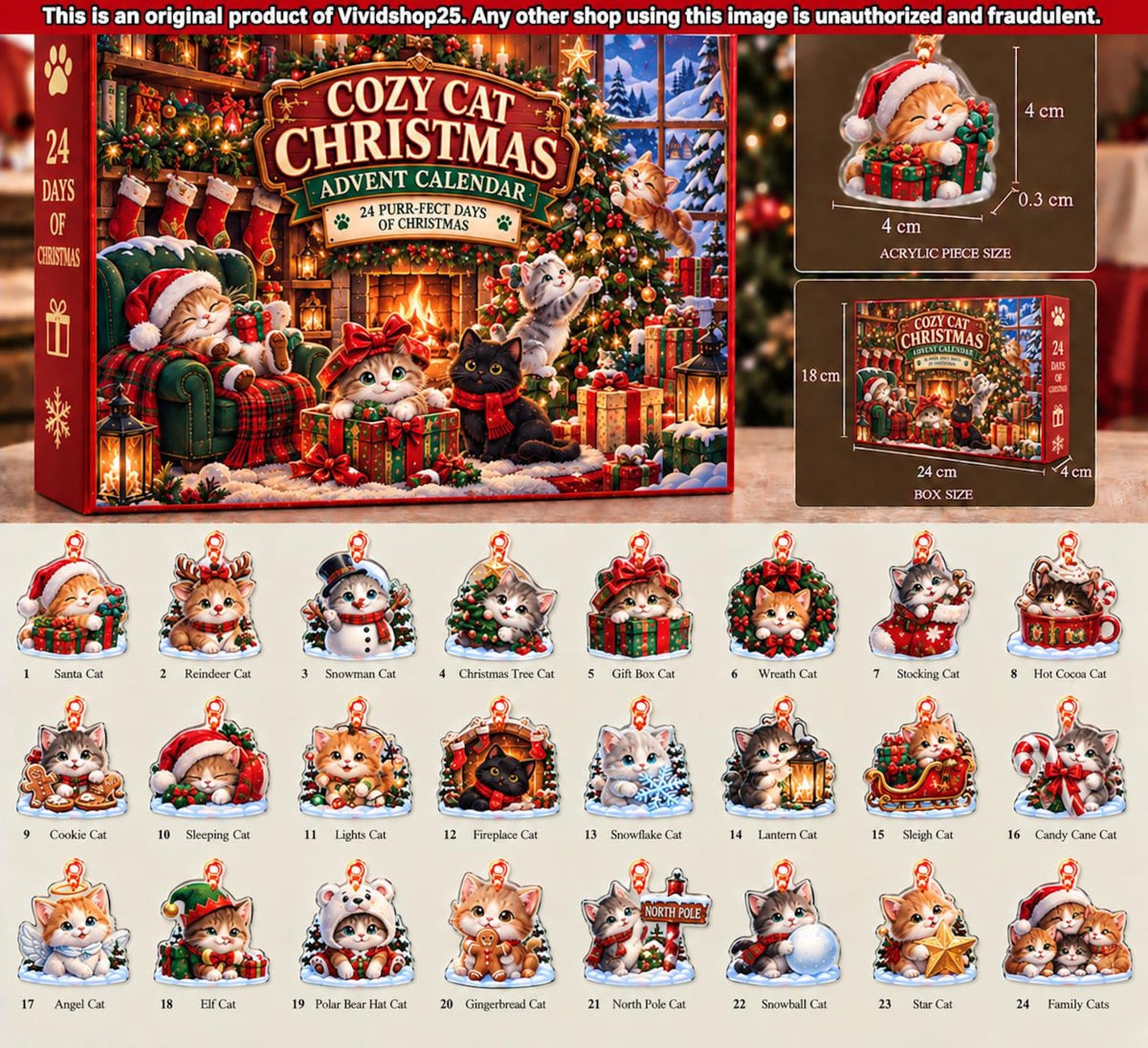 Cat Advent Calendar 2026, 24 Christmas Cat Acrylic Ornaments, Cozy Kitty Christmas Countdown, Cat Lover Gift, Xmas Advent Calendar 75e43711-c883-4a88-a5cb-a510304da96b-il_1588xN.8552343073_b9k9.jpg