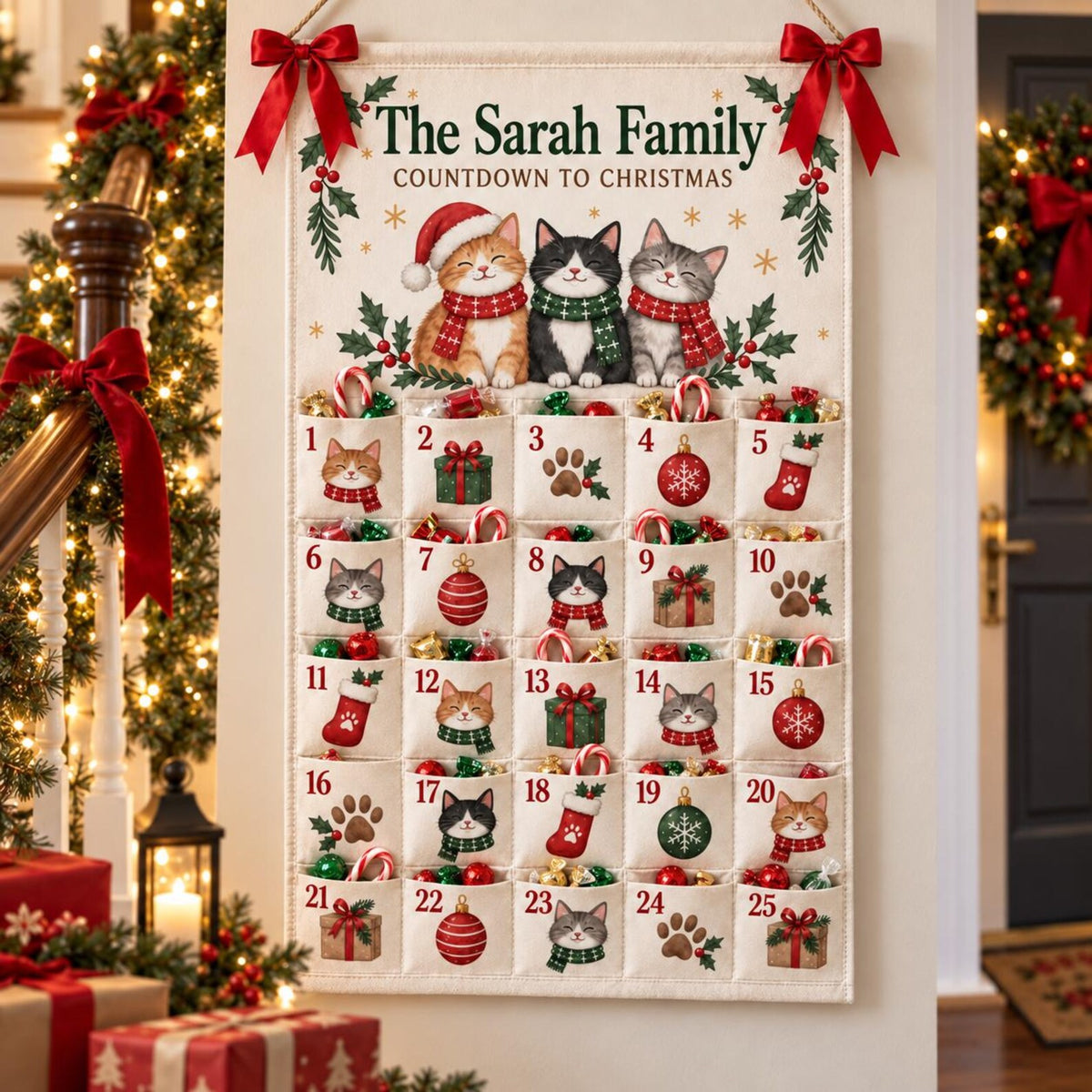 Personalized Cat Advent Calendar, Canvas Christmas Countdown with 25 Pockets, Custom Family Name Wall Hanging, Reusable Christmas Home Decor 75edeed4-a8af-402b-8996-728c54ea93f6-il_1588xN.8553328674_a2d5.jpg