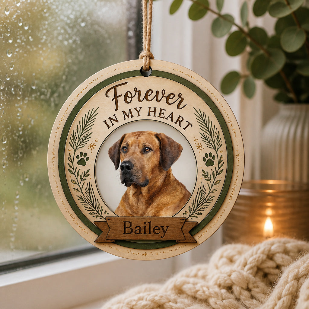Pet Memorial Wood Ornament — Forever In My Heart (Photo + Name) - Personalized 3-Layered Wood Ornament 7606bfef-aa34-49c5-a159-f9fe9f910f0d.jpg