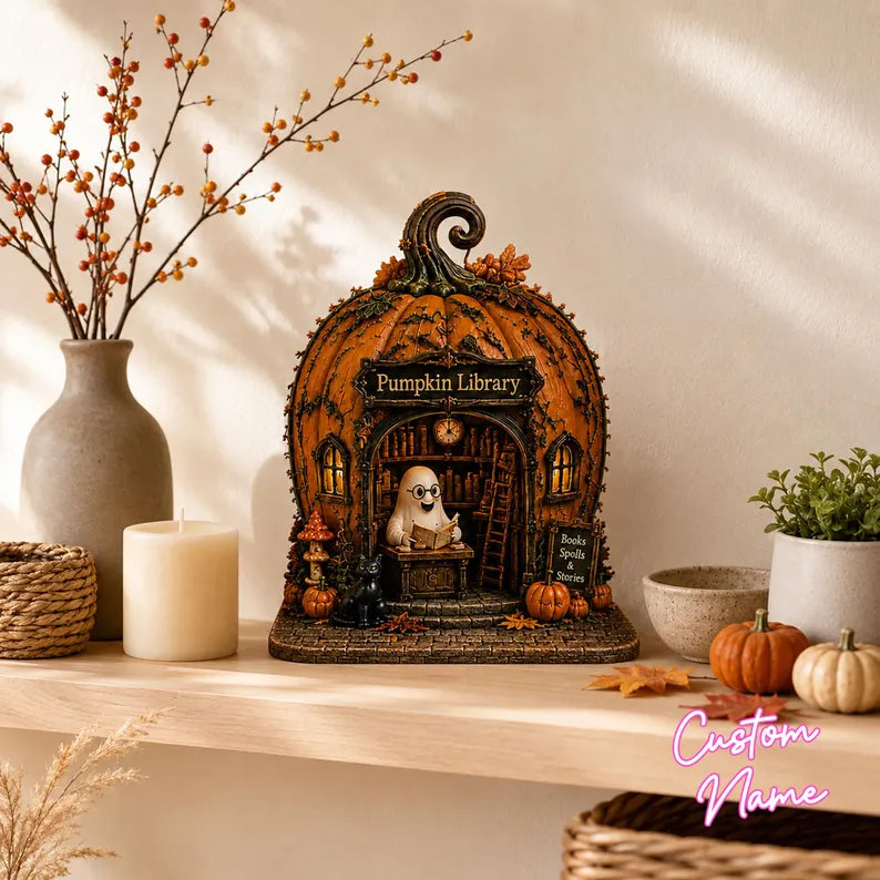 Charming Halloween Pumpkin House Decor, Printed Ghost Miniature Village, Light Up Fall Tabletop Display, Spooky Seasonal Figurine 762c80ba-60ec-4df8-a55b-e4e370832998-fg-4-.webp