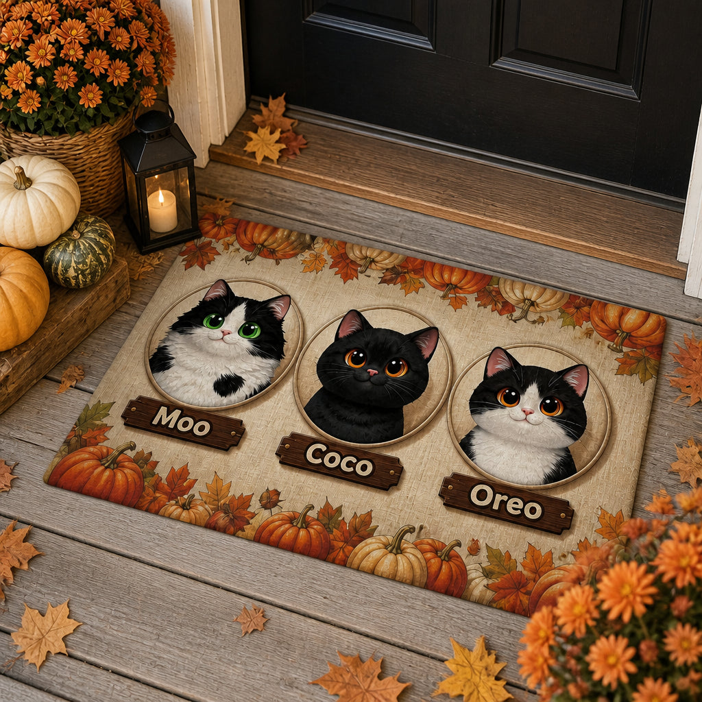 Autumn Pumpkin Patch Cat Portrait Doormat (3 Pets) - Personalized Doormat 763bdaca-0877-452a-91dc-1e6c1632ad37.jpg