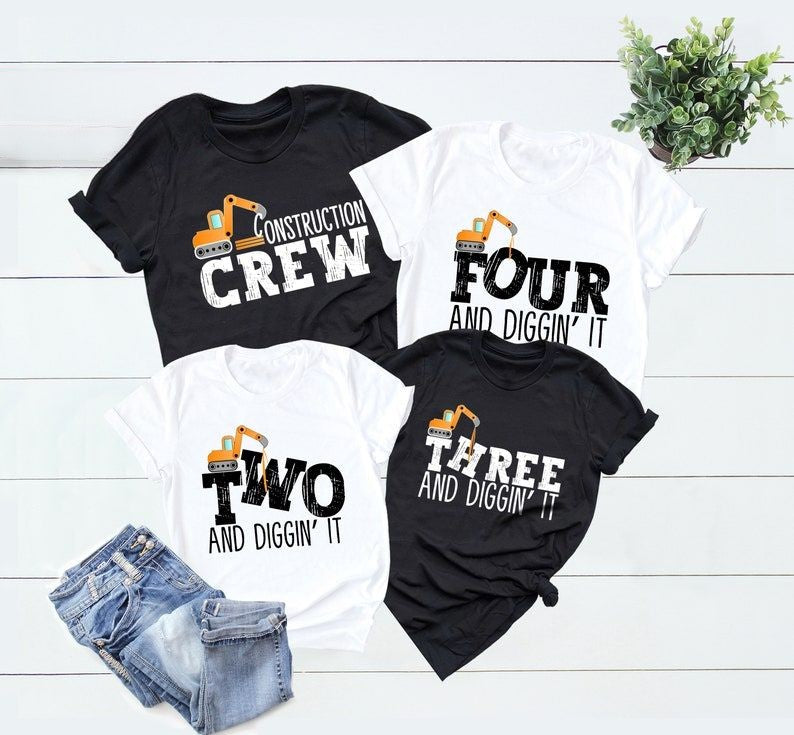 Construction Crew Shirt, Three and Diggin' It, Matching Birthday Shirt, Dump Truck Birthday, Excavator Birthday Shirt, Birthday Crew Shirt