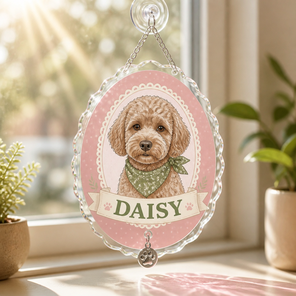 Photo-to-Watercolor Pet Name Toiletry Bag - Personalized 1 Layered Suncatcher with Charm 7654c0af-eb3e-439d-9a28-40618bce56d5.png