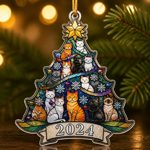 Stained Glass Cats Christmas Tree Shape Ornament – Custom Year - Personalized Shape Ornament 76587112-3716-4c55-a427-a651bc12c456.jpg