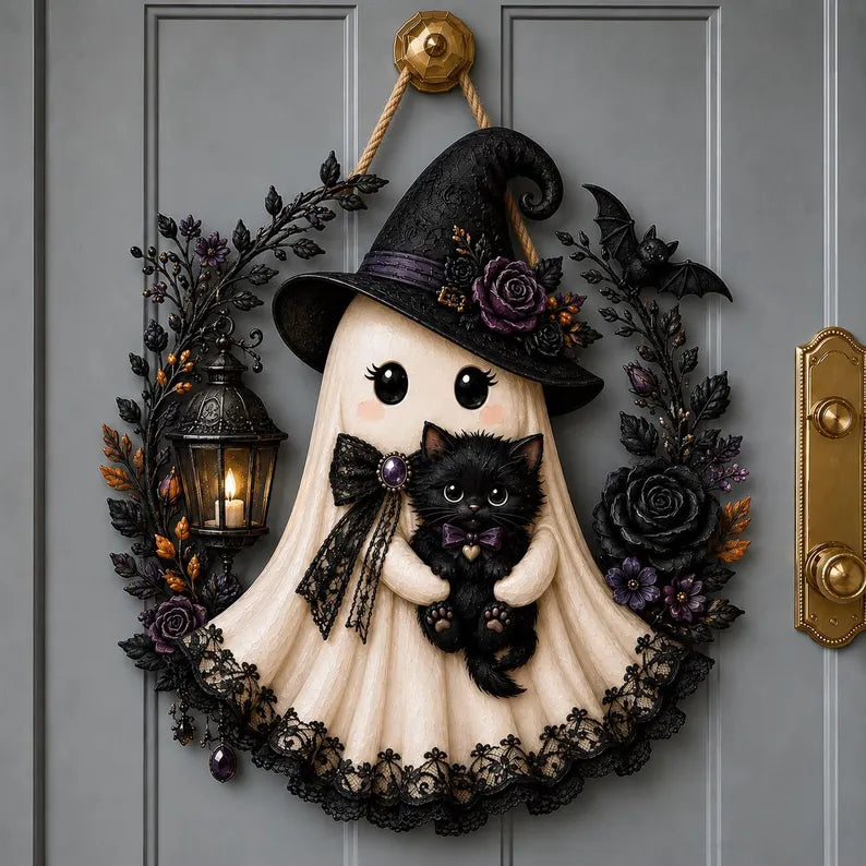 Halloween Ghost Door Hanger, Witch Ghost With Black Cat Wooden Door Sign, Spooky Fall Wall Decor With Jute Twine 766323d1-26c0-474c-9675-17a2fd34ea49-tyio9pfd-6-.webp