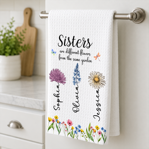 Sisters Are Different Flowers From The Same Garden - Personalized Name Waffle Weave Kitchen Towel, Housewarming Gift 767f1ca9-b03a-478d-abad-40f6dd453ce1-4-5-.png
