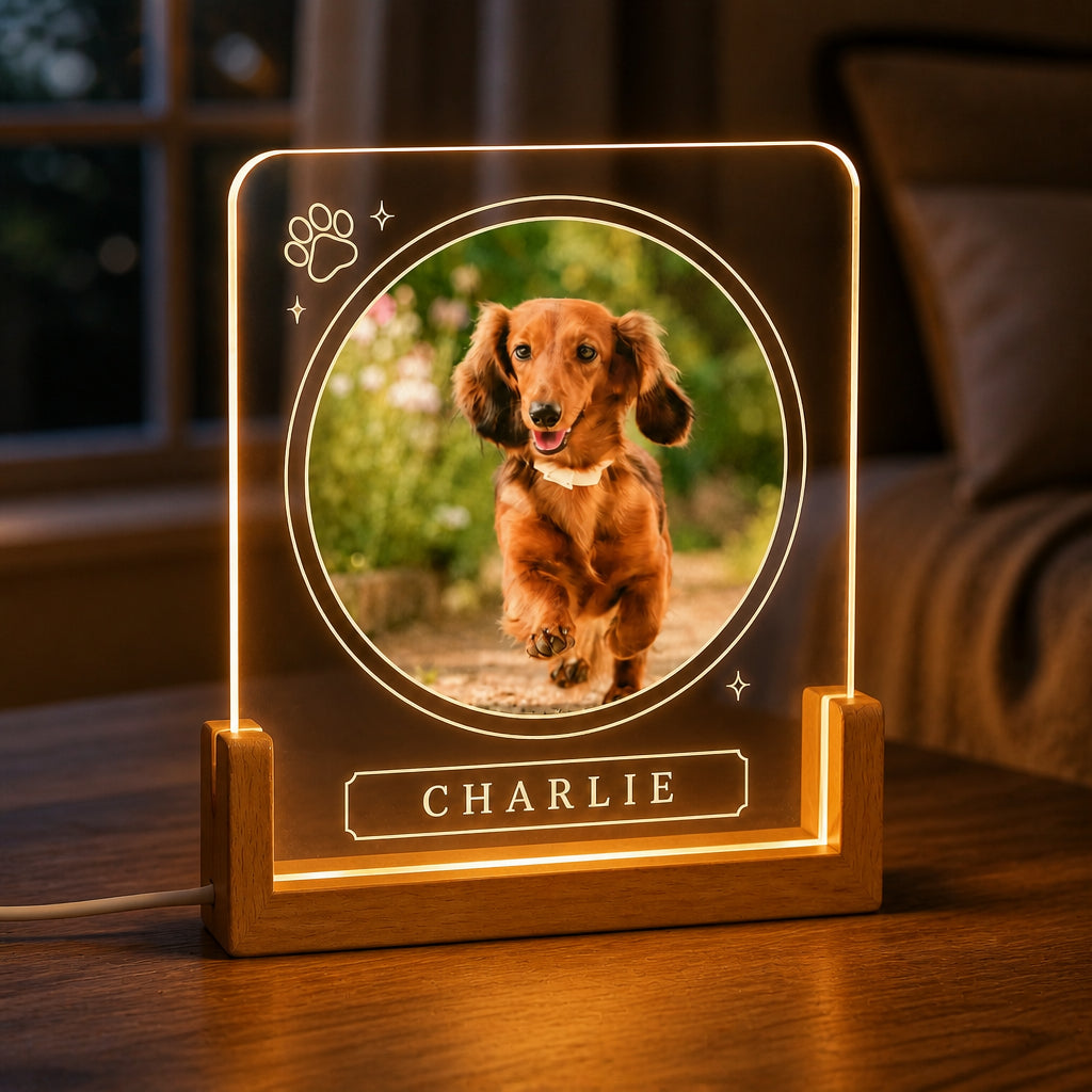 Custom Pet Photo LED Night Light with Name & Paw Accent - Personalized 3D LED Light Wooden Base 768665a5-2395-411c-a772-b7b6aab75e5e.jpg