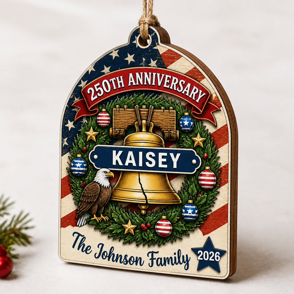 Patriotic 250th Anniversary Family Ornament — Custom Name & Year - Personalized 3-Layered Wood Ornament 76abdd95-d274-4faa-b806-5f869c9fb46b.jpg