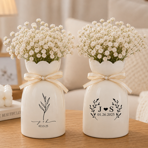 Custom Wedding Flower Vase, Engaged Vase with Date, Bride Bouquet Vase, New Engaged Couple Gift, Wedding Memorial Gift for Newlyweds