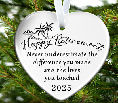 Retirement Gifts for Woman 2025 Never Underestimate The Difference You Made Ceramics Christmas Ornament Happy Retirement Appreciation Gift for Retired Women Men Coworker Boss Nurse Teacher Friend