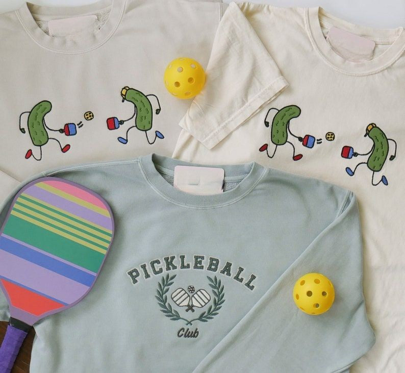 Pickles Playing Pickleball Appliqu T-Shirt