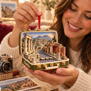 Personalized 3D Pompeii Ruins Suitcase Christmas Ornament – Pompeii Italy Travel Souvenir & Gift for Italy Lovers 77099ce8-ad2c-4856-ba4b-0c31d3b6e154-Pompeii-Ornament-Gift-in-Hand-2.png