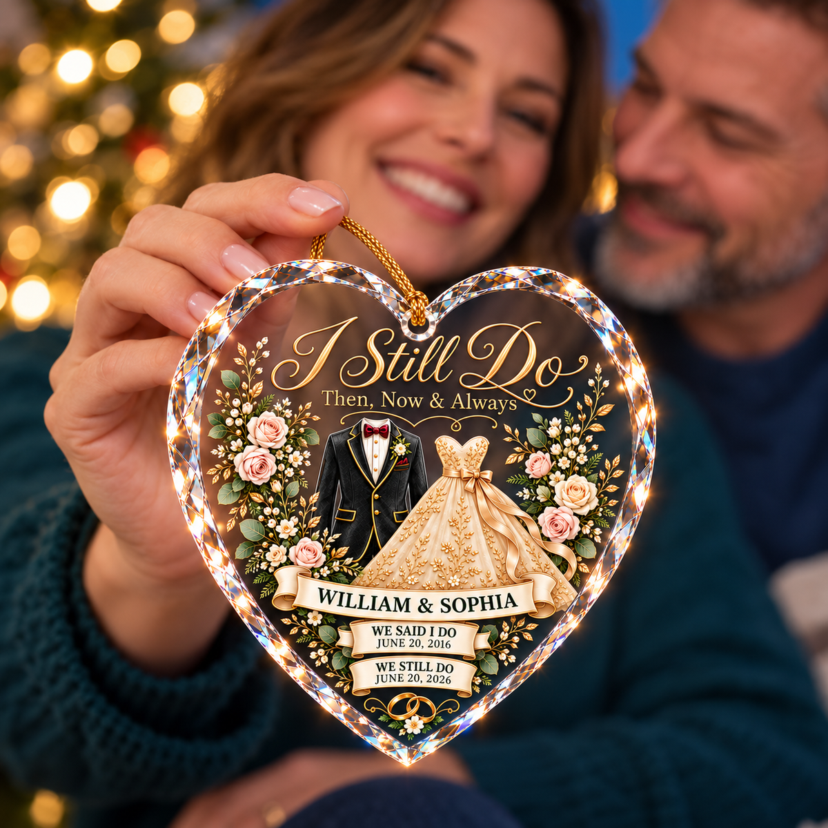 Personalized Vow Renewal Heart Ornament – I Still Do, Custom Names and Wedding Dates, Anniversary Christmas Keepsake Gift for Couples 771b930d-f1c8-4bf4-9979-760e1cfb34bc-Crystal-heart-anniversary-ornament-4.png