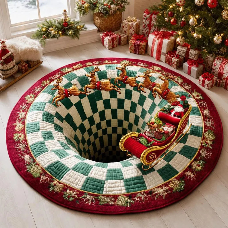 Christmas Santa Sleigh Vortex 3D Round Rug, Reindeer Checkered Optical Illusion Floor Mat, Non Slip Xmas Home Decor, Christmas Gift 7775cbfb-bff5-4471-bae1-e286475f108b-ghjghjghjghj.webp