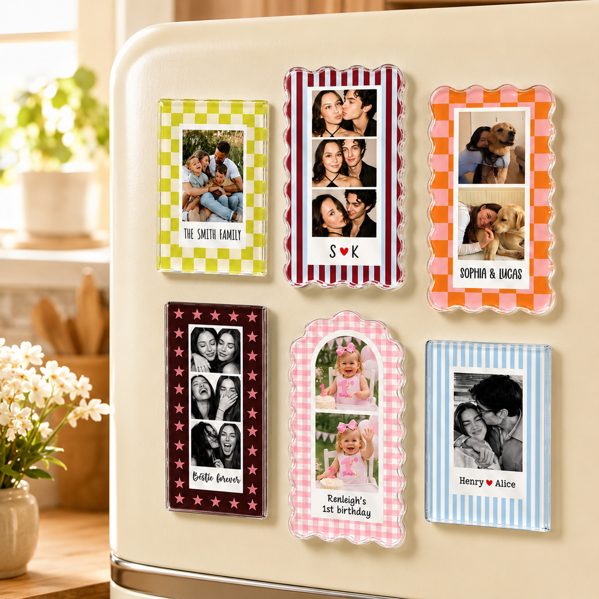 Personalized Checkered Frame Photo Magnet, Custom Family Photo Magnet, Besties Photo Manget, Couples Photo Magnet, Dog Cat Photo Magnet 777a5440-763c-44f2-b060-55bdff252fe5-banner-1.png