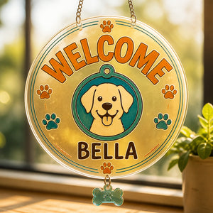 Welcome Pet Name Doormat – Dog Paw Edition - Personalized 1 Layered Suncatcher with Charm 77931e89-b617-4e15-adff-f567df9fe074.jpg