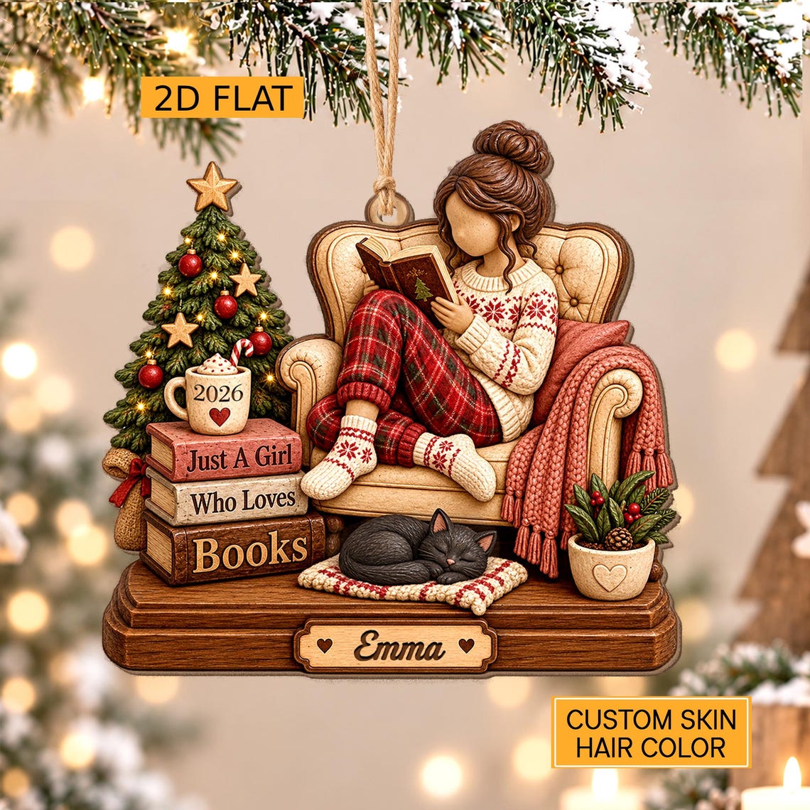Personalized Girl Reading Book 2D Ornament 2026: Bookworm Christmas Decor, Just A Girl Who Loves Books Wooden Ornament, Book Lover Gift 77969e82-94d3-4750-b0b2-9c980adb181d-1.jpg