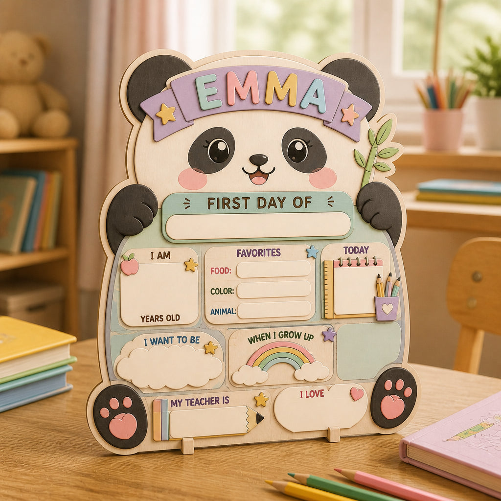 Kawaii Panda First Day Of School Standing Board — Personalized Name - Personalized Wooden custom shape Standing 2 layer (5mm) 779e4413-db7e-4b25-8f75-c085272ff4b6.jpg