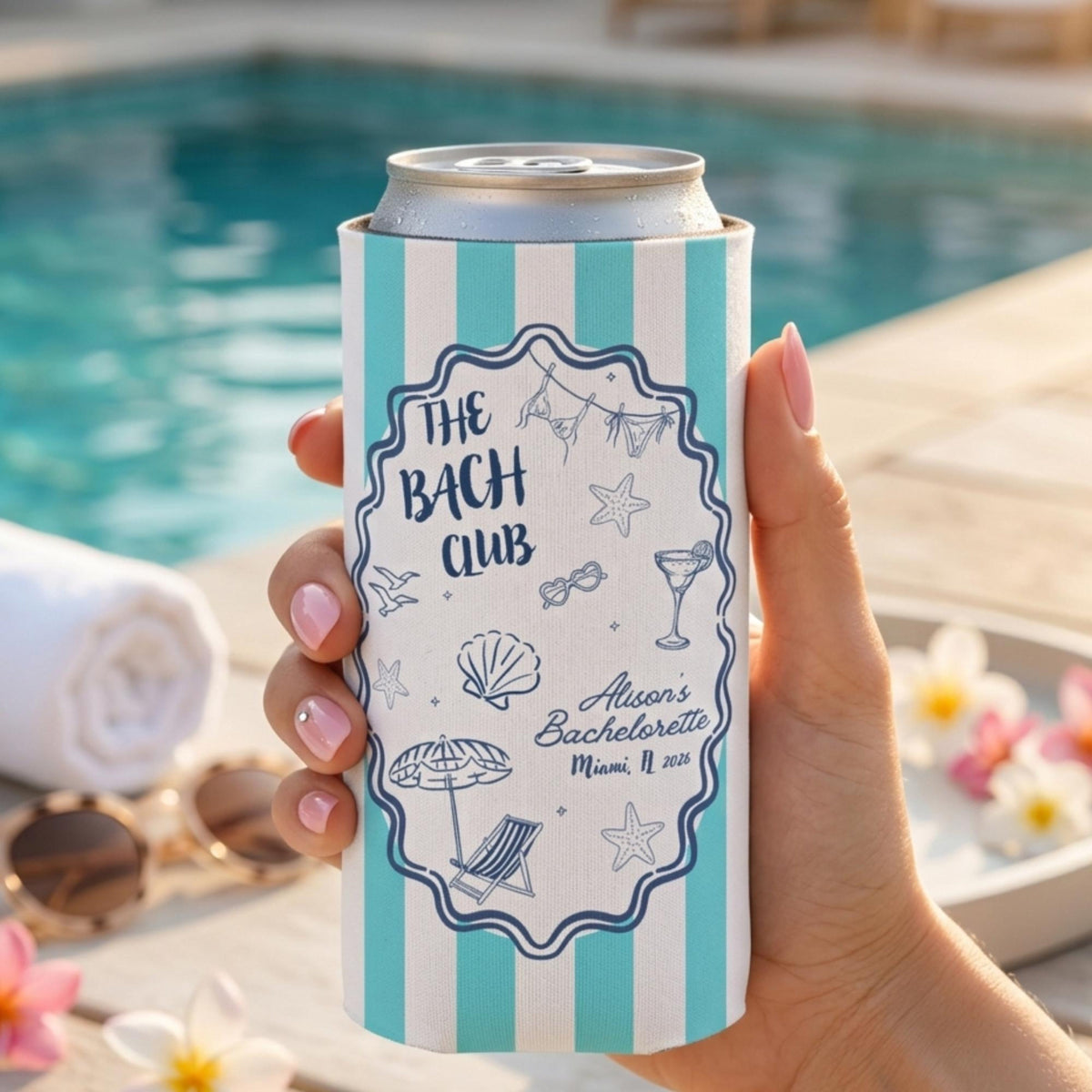 Personalized Bachelorette Can Cooler, Custom Bridesmaid Gift Bach Party Favor, Custom Name Bridal Party Slim Can Sleeve Gift, Cozie Holder