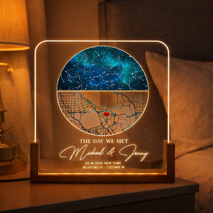 Our First Date Map Night Light, Star Map Desk Name Plate, Stars Chart Gift for Boyfriend Girlfriend, Anniversary Gift for Couple