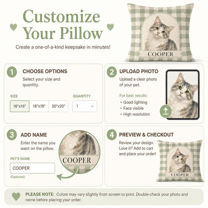 Custom Watercolor Pet Portrait Pillow – Arch on Sage Gingham - Personalized Pillow 77ac38a7-272e-4fb2-bdfa-ed89cdb0bd43.jpg