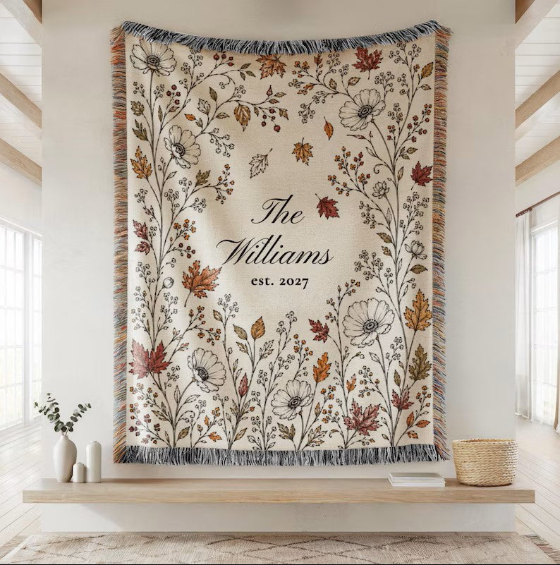 Personalized Fall Woven Blanket, Custom Family Name Throw, Autumn Wedding Gift for Couple, Cotton Anniversary Gift, Bridal Shower Decor 77c7ccfc-424d-4756-aefe-955ff5f808f8--ewewrewre.jpg