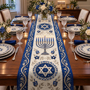 Hanukkah Quilt Table Runner, Jewish Holiday Quilt Table Decor, Menorah Star of David Runner, Judaica Dining Decor, Festival Of Lights Gift For Family 77fc1e8e-a09f-4555-ba74-0764b1f6770d-df2.webp