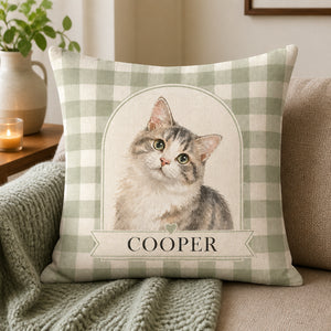 Custom Watercolor Pet Portrait Pillow – Arch on Sage Gingham - Personalized Pillow 78082513-eaeb-40a3-8e4d-c480506e6703.jpg