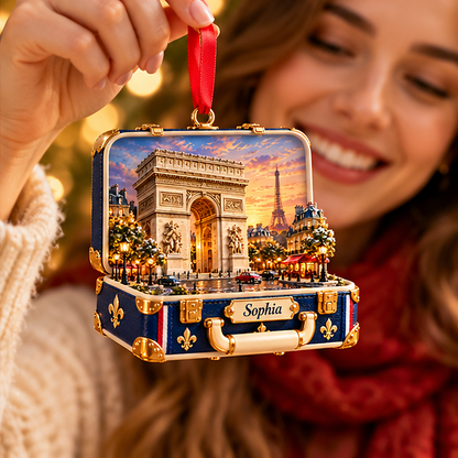 Personalized Paris Arc de Triomphe 3D Suitcase Christmas Ornament, Custom Name France Travel Keepsake, Paris Vacation Souvenir Gift 78083675-530f-4030-89a0-5b6b183f247f-paris_arc_02_happy_recipient_1200.png