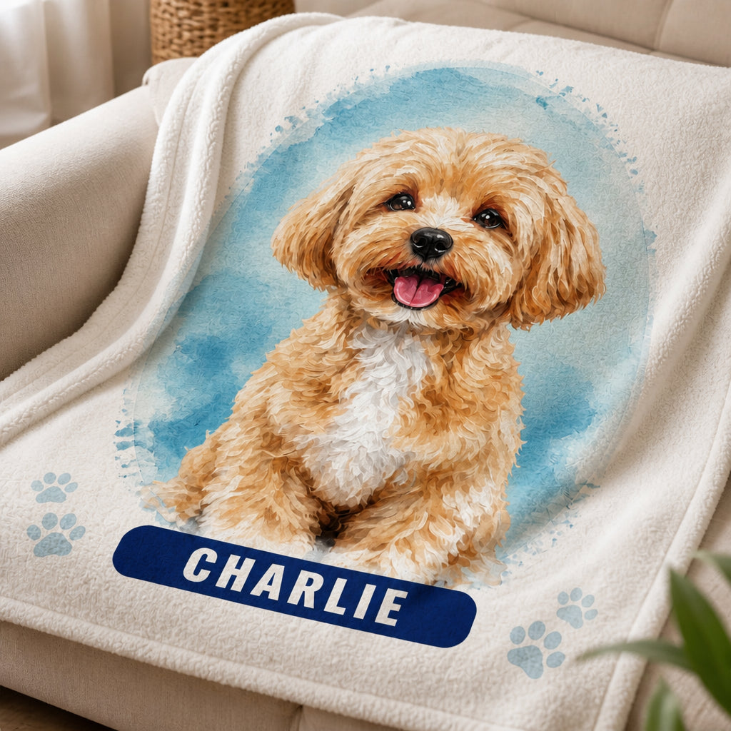 Custom Watercolor Pet Portrait Blanket — Name + Photo - Personalized Blanket 782e01a3-9337-4845-bc49-06e20456dc64.jpg