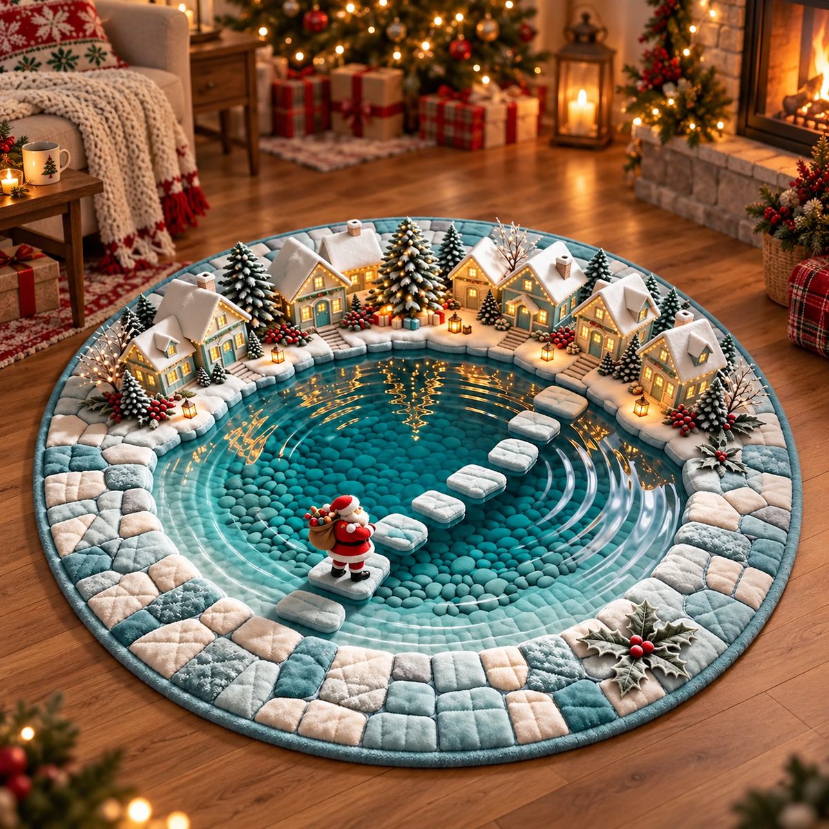 Santa Christmas Round Rug, 3D Winter Pond Rug, Snowy Christmas Village Carpet, Santa Stepping Stone Holiday Home Decor 78583ccc-cfcc-4961-b775-0005d8999698-8c1029e3-c178-4683-a38f-df242e6955dd.png