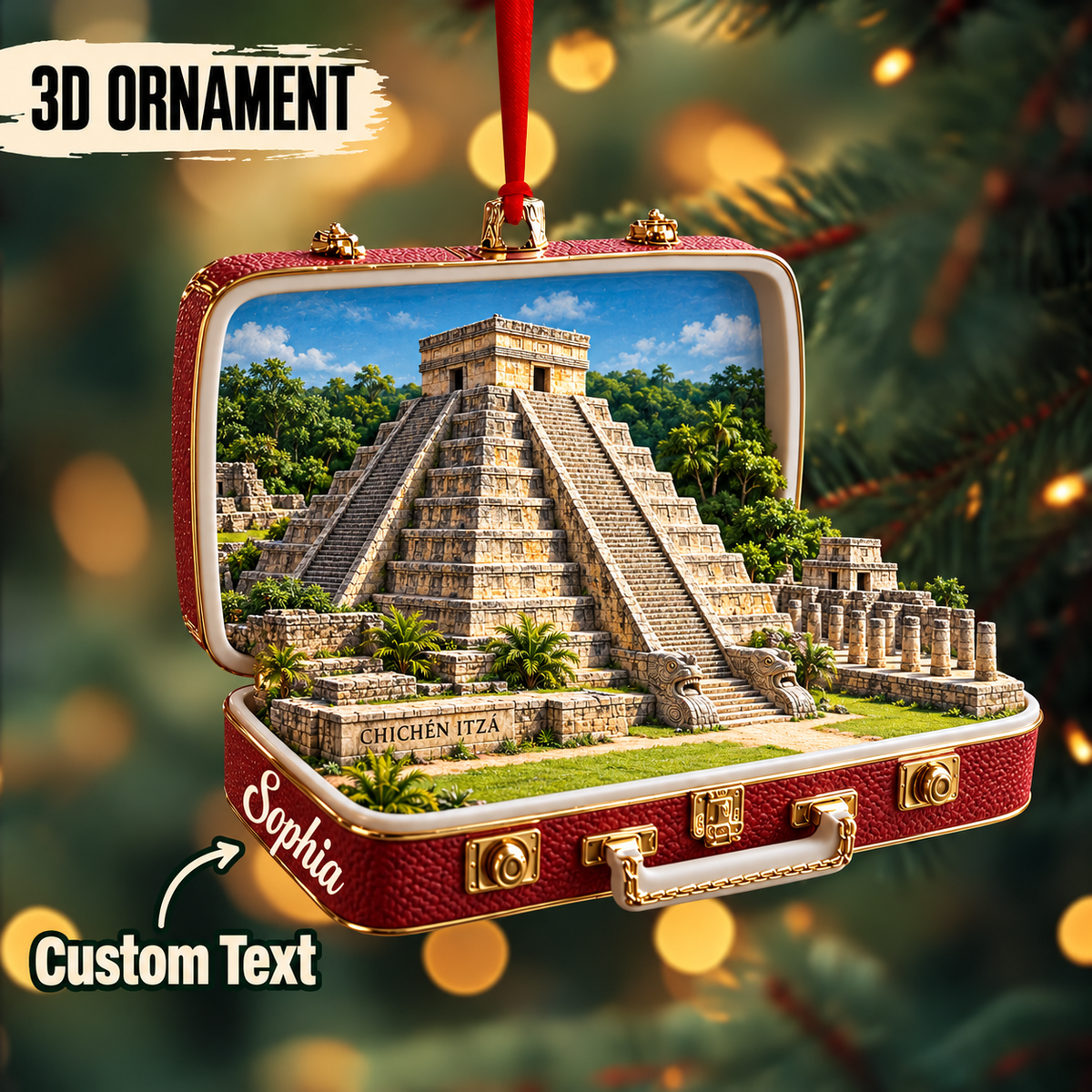Personalized 3D Chichen Itza Suitcase Christmas Ornament – Yucatan Mexico Travel Souvenir & Gift for Mexico Lovers 785e6c40-7b10-4e12-a0f2-2f560f7b2233-Sophia-s-Chich-n-Itz-Christmas-Ornament.png