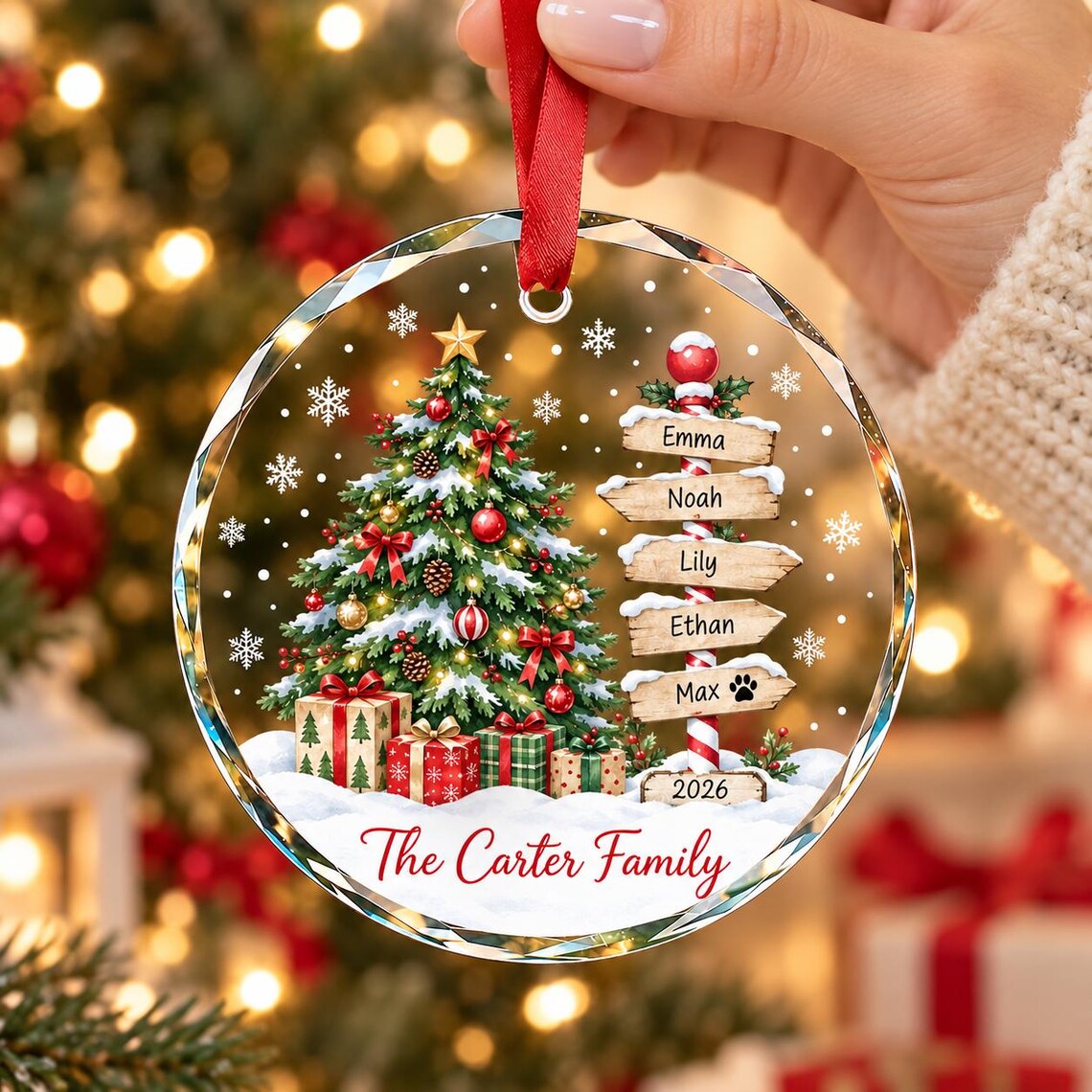 Personalized Family Glass Ornament, Custom Christmas Tree Signpost Keepsake With Kids Names, Pet Name and Year 78e4d7e8-fa04-408c-ac95-cef358226be1-8.jpg