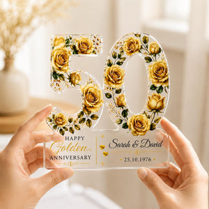 50th Anniversary Acrylic Block, Personalized Golden Wedding Gift With Gold Roses, Custom Couple Names and Date Keepsake 78eb4edb-e39c-4aba-b912-dc1ac48b8362-4.jpg