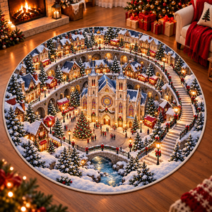 Christmas Cathedral Village 3D Illusion Round Rug, Snowy Church Square Floor Mat, Winter Wonderland Area Carpet, Festive Holiday Home Decor 78f6b859-cb4d-43a3-9fb6-57b11d3f2131-Christmas-Cathedral-Square-Illusion-Rug.png